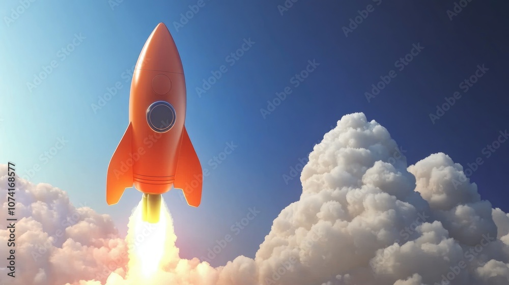 Aufkleber Abstract rocket soaring in the sky 3D cartoon rendering Raster version