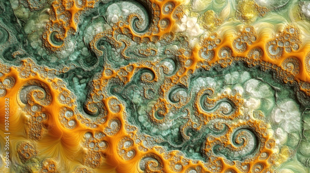 Leinwandbilder Abstract fractal patterns and shapes depicted in a 3D cartoon rendering Infinite universe with a mysterious psychedelic relaxation pattern Dynamic flowing natural forms and sacred geometry featuri