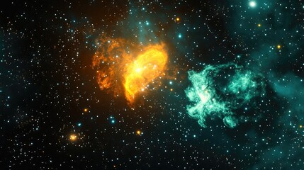 3D cartoon rendering featuring the Orion Nebula M42 and the Running Man Nebula