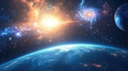 3D cartoon depiction of stars in a planet and galaxy within open space