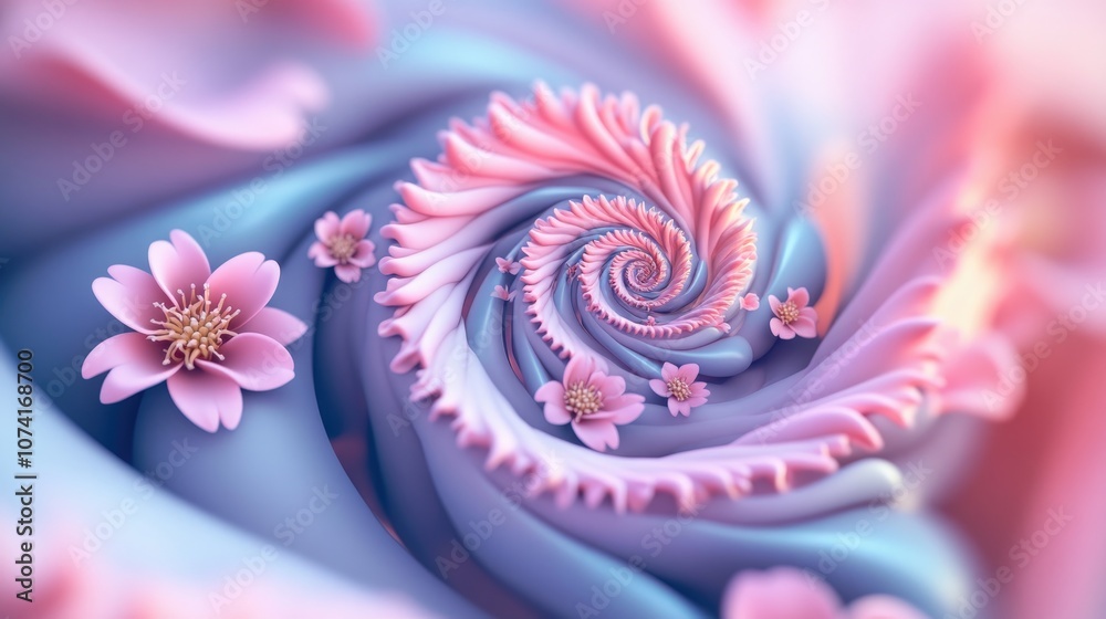 Leinwandbilder Abstract fractal patterns and shapes in a 3D cartoon rendering featuring flowers and spirals