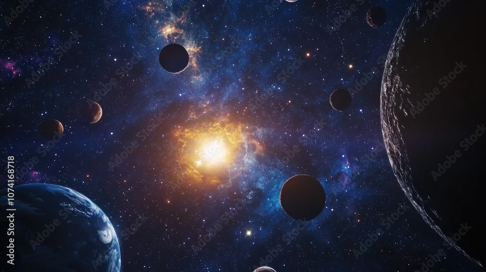 Fototapete cartoon rendering in 3d of galaxies stars and planets in outer space displaying the wonders of space