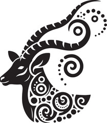Fototapeta premium Silhouette of an antelope with a decorative spiral pattern in its horns