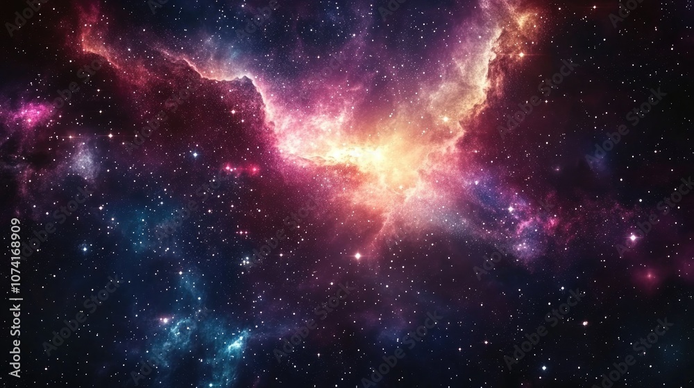 Aufkleber Colorful cosmos featuring a space background with realistic nebula and shining stars including stardust and the Milky Way Magic color galaxy in an infinite universe and starry night 3D rendering