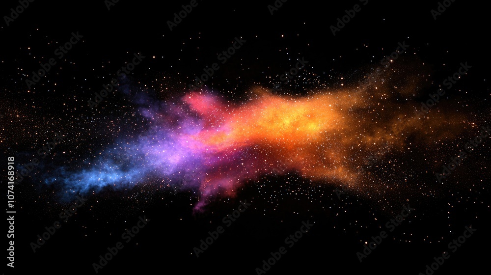 Poster 3D rendering of a colorful galaxy in space showcasing the beauty of the universe with a cloud of stars isolated against a black background