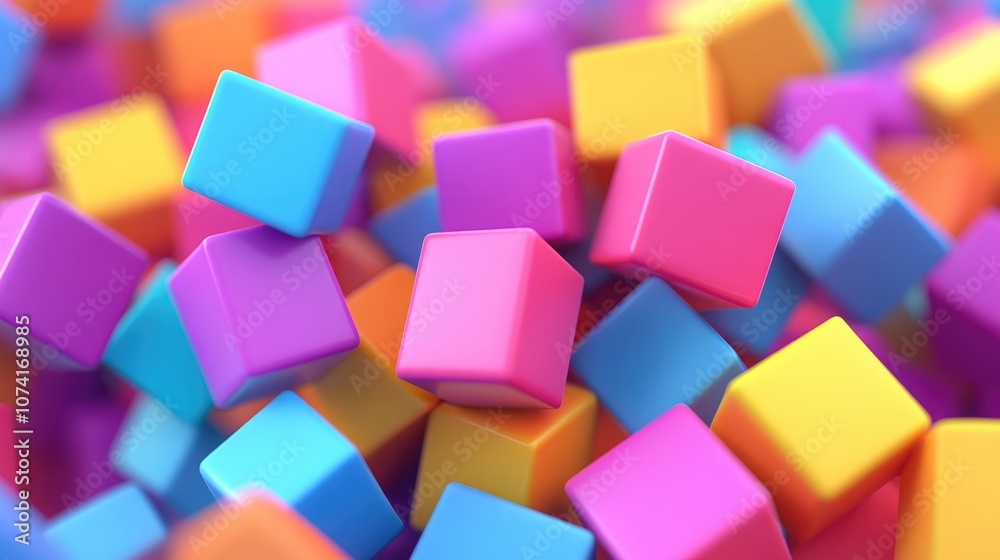 Fototapete Colorful 3D extruded squares create a background in this 3D cartoon rendering featuring an abstract design with geometric art elements and futuristic textures