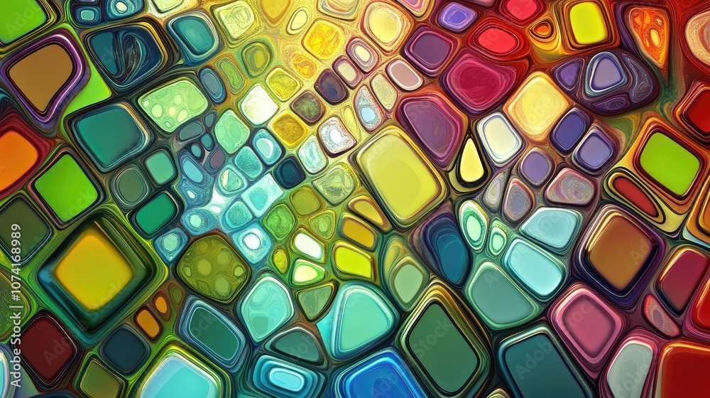 Aufkleber Extruded abstract fractal background featuring a 3D cartoon rendering Modern art painting with futuristic wavy fractal elements Trendy desktop wallpaper showcasing colorful 3D rendered cubes and s