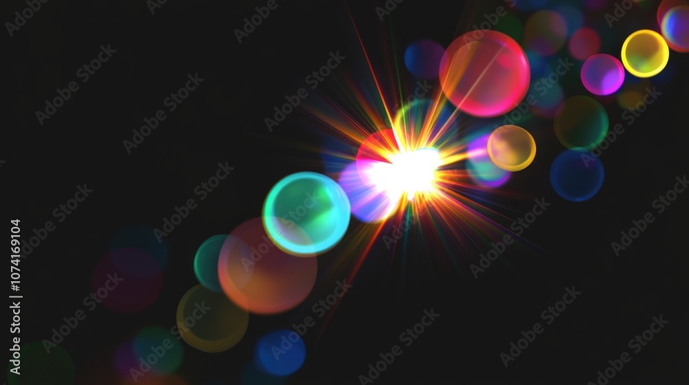 Fototapete artistic lens flare effect in a 3d cartoon rendering isolated on a black background this can be over