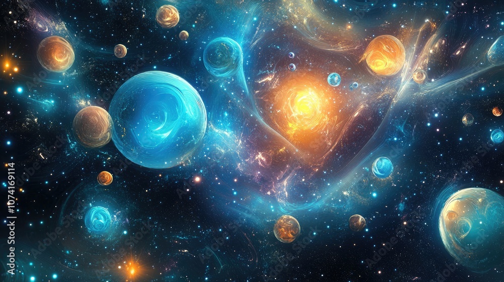 Aufkleber abstract background of the universe in 3d cartoon rendering