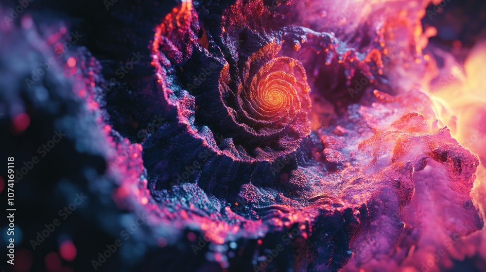 Poster Abstract fractal patterns and shapes in a 3D cartoon rendering Infinite universe with mysterious psychedelic relaxation patterns Dynamic flowing natural forms and sacred geometry featuring mystica