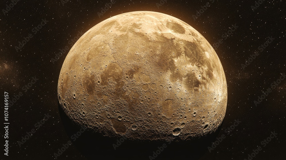 Aufkleber half moon background in 3d cartoon rendering a realistic depiction of the moon which is the only per