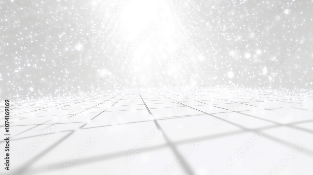 Fototapete White abstract background with a high tech network featuring a cyberspace grid and a starry outer space texture in a 3D cartoon rendering