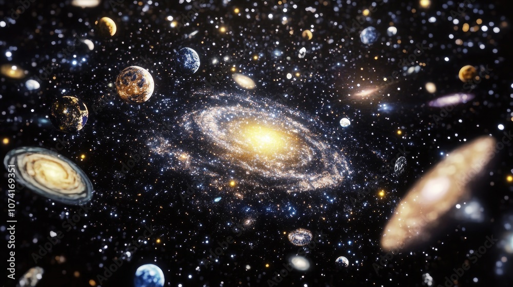 Poster 3d cartoon depiction of a beautiful galaxy space with a dark background filled with stars artwork of
