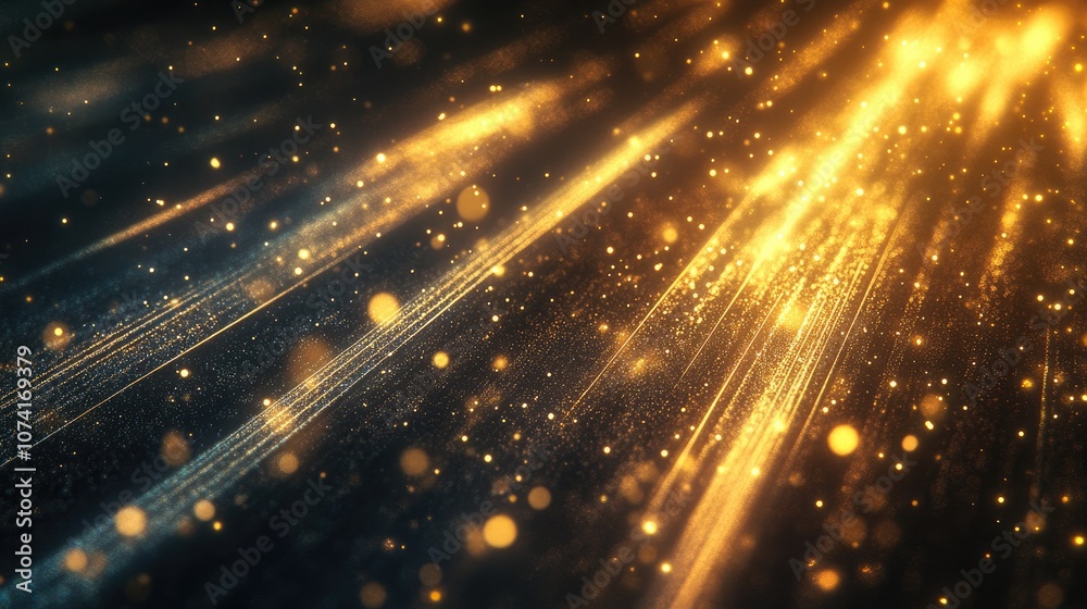 Leinwandbilder Beautiful light flares in a 3D cartoon rendering Abstract glowing streaks on a dark background create a luminous sparkling lined effect Sci fi technology inspiration with a sequins backdrop perfec