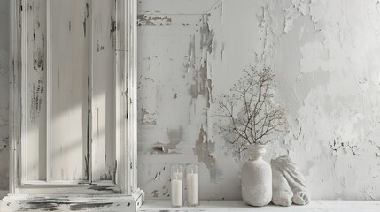 White Decor and a Distressed Wall