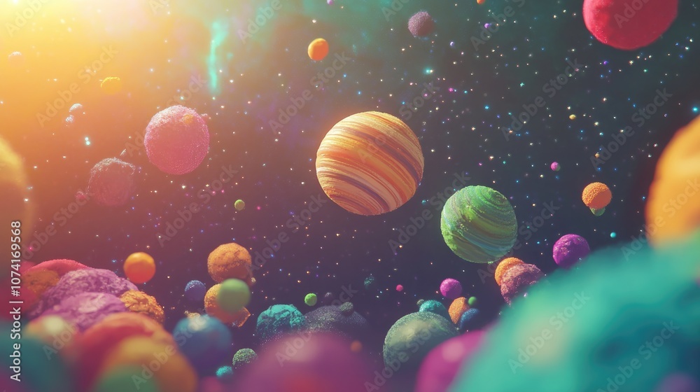 Fototapete Background planets as a 3D cartoon rendering symbolizing deep space and backdrop