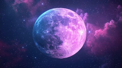 Fototapeta premium Artistic depiction of a fantasy moon in space created through 3D cartoon rendering Beautiful illustration of the universe