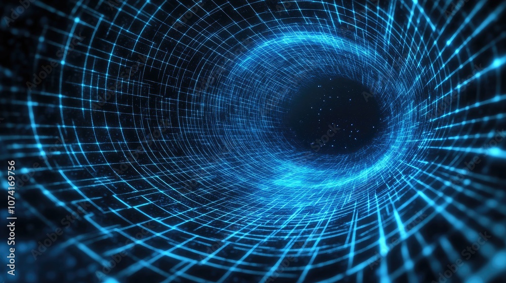 Leinwandbilder blue glowing artificial wormhole in a 3d cartoon rendering featuring a computer generated abstract b