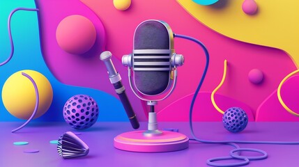 Retro Microphone in Colorful Abstract Setting