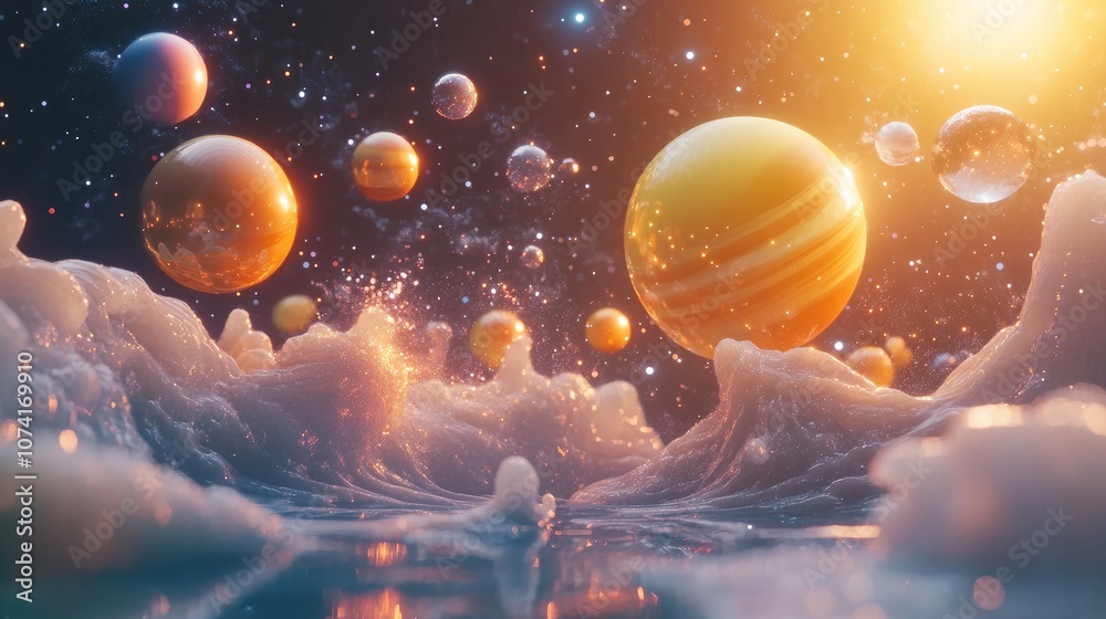 Fototapete abstract background in a 3d cartoon rendering featuring shiny futuristic shapes wave illustrations a