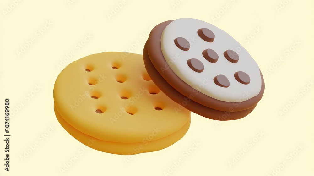 Aufkleber mixed glyph icon of a biscuit and cookie in 3d cartoon rendering