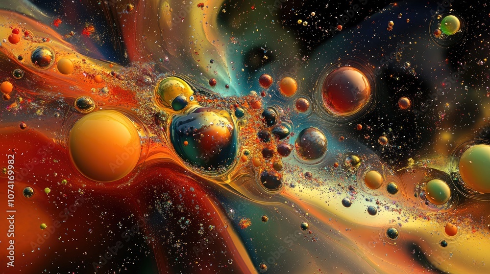 Aufkleber Abstract background featuring multicolor space structures crackles and spots with a glass effect in a 3D cartoon rendering