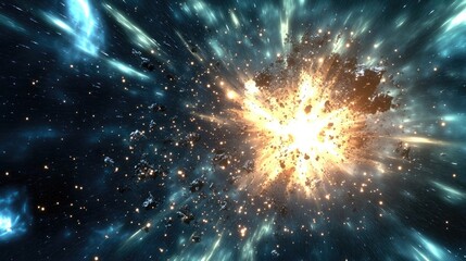 3D cartoon depiction of a nebula and a cluster of stars in deep space showcasing science fiction art