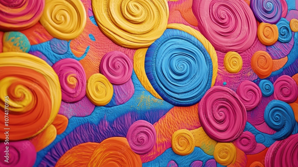 Poster psychedelic swirls in a vibrant 3d cartoon rendering nature dyeing with bright colors vivid fabric t