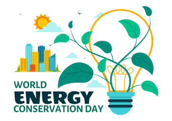 World Energy Conservation Day Vector Illustration the importance of Saving the Planet with a Green and Eco Friendly, featuring a Lamp and Earth