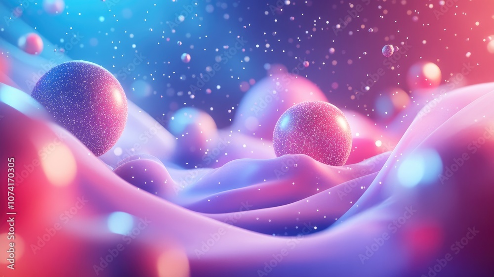 Poster Abstract space scene with 3D effect in cartoon rendering