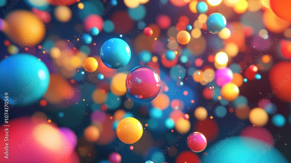 Poster Abstract color particles in a 3D cartoon rendering background