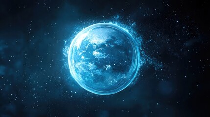 Psychedelic abstract blue planet disintegrating in the darkness of the universe in a 3D cartoon rendering Close up of a soap bubble against a dark background