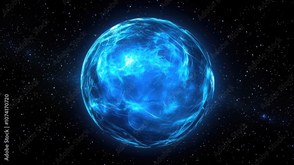 Aufkleber blue radiation floating in space in 3d cartoon rendering