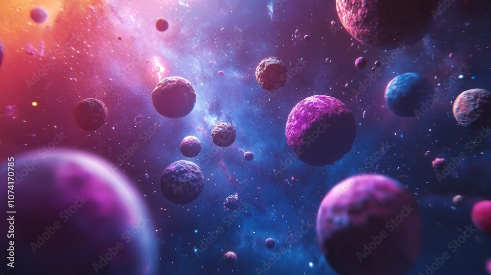 Aufkleber Background planets as a 3D cartoon rendering symbolizing deep space and backdrop