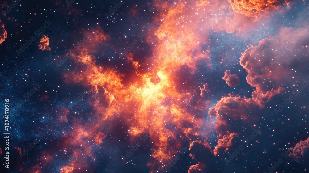Leinwandbilder fiery explosion in space depicted in 3d cartoon rendering abstract illustration of the universe