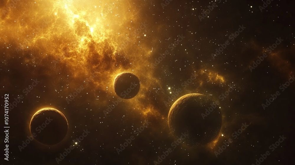 Poster 2D illustration featuring a 3D cartoon rendering Background of a realistic star pattern Deep interstellar space with stars planets and moons Various imaginative science fiction backdrops Space art