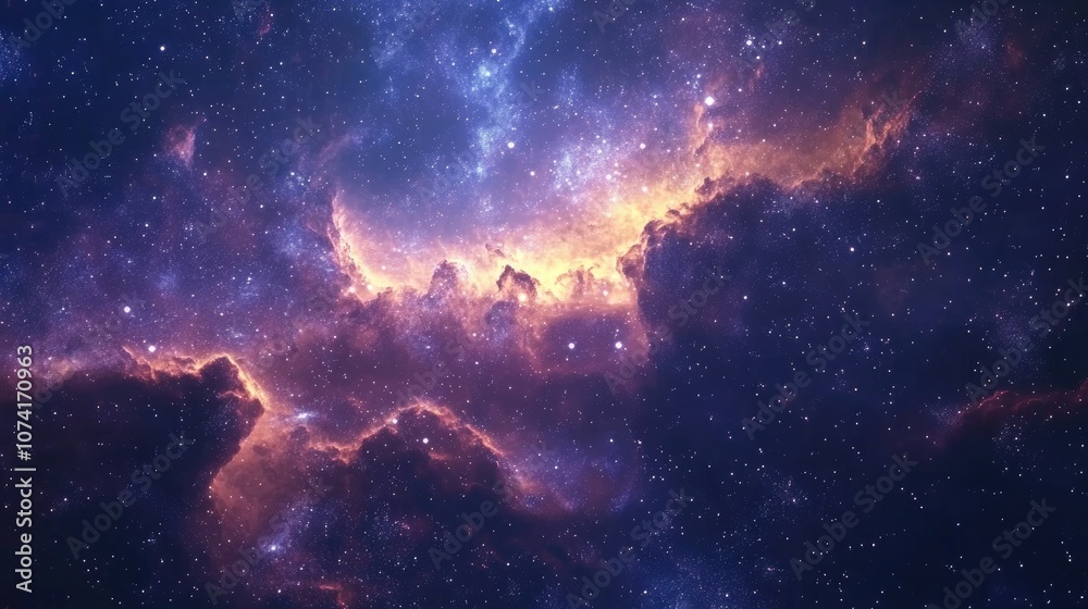 Poster cosmic galaxy background featuring stars and cosmic gas in 3d cartoon rendering
