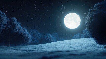 Naklejka premium Bright White Full Moon at Night in 3D Cartoon Rendering