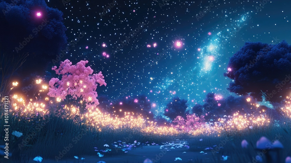 Poster galaxy and starfield in a 3d cartoon rendering