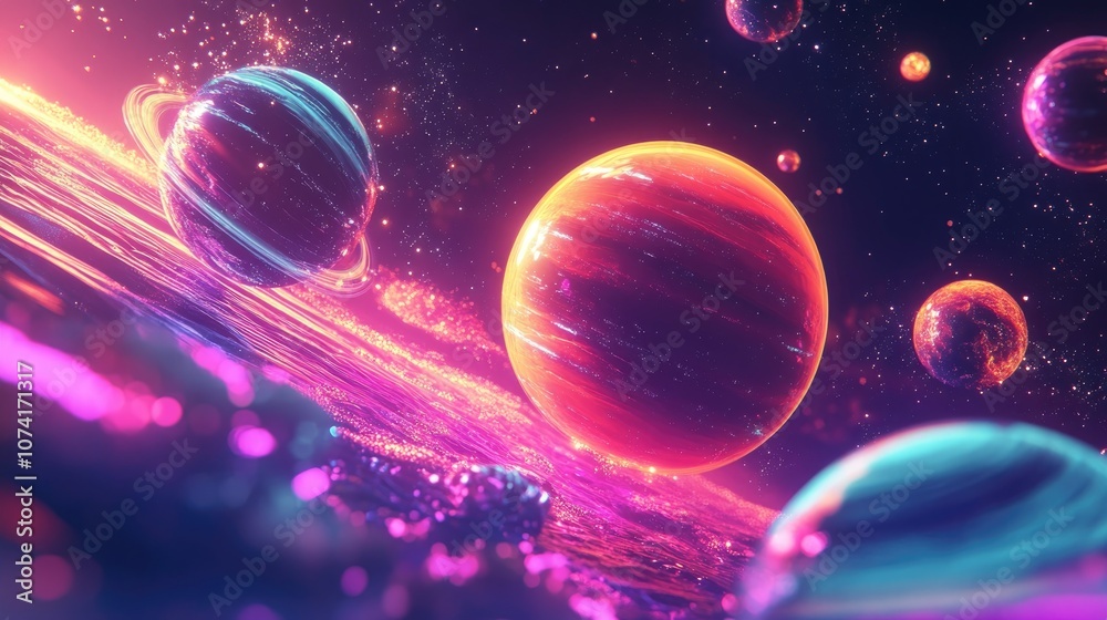Poster Abstract space background in 3D cartoon rendering