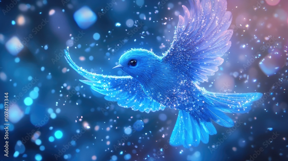 Poster 3d rendering of a cartoon depiction of a bluebird galaxy