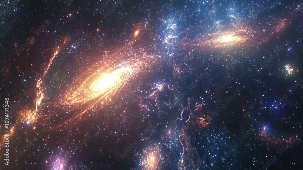 Poster Endless universe with stars and galaxies in outer space depicted in a 3D cartoon rendering Cosmos art