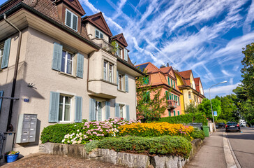 Zurich, Switzerland - July 26, 2024: Residential building exteriors in Zurich Switzerland

