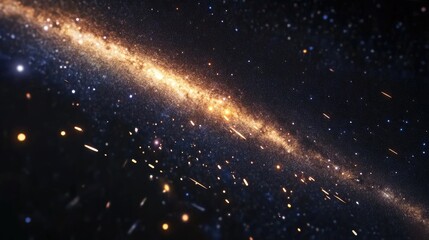 Detail from the Milky Way with a meteor shower at night captured in a 3D cartoon rendering with long exposure