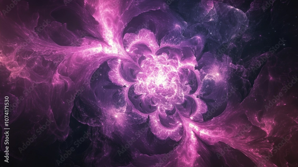 Poster Abstract fractal patterns and shapes in a 3D cartoon rendering Infinite universe