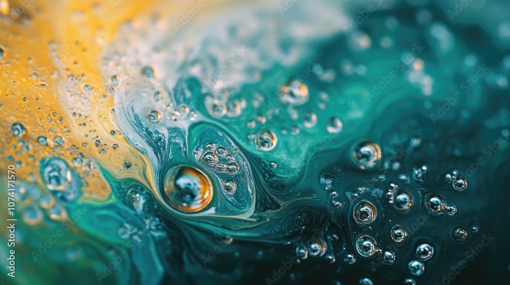 Poster Macro abstract texture background created with 3D cartoon rendering technique featuring acrylic colors in water and oil