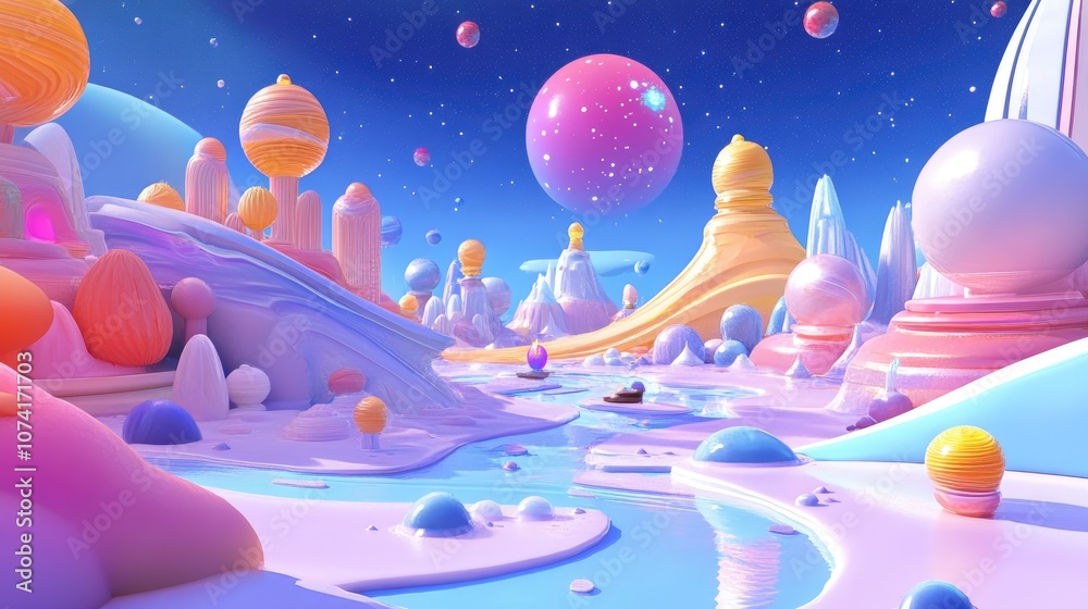 Aufkleber artificial space depicted in a 3d cartoon rendering