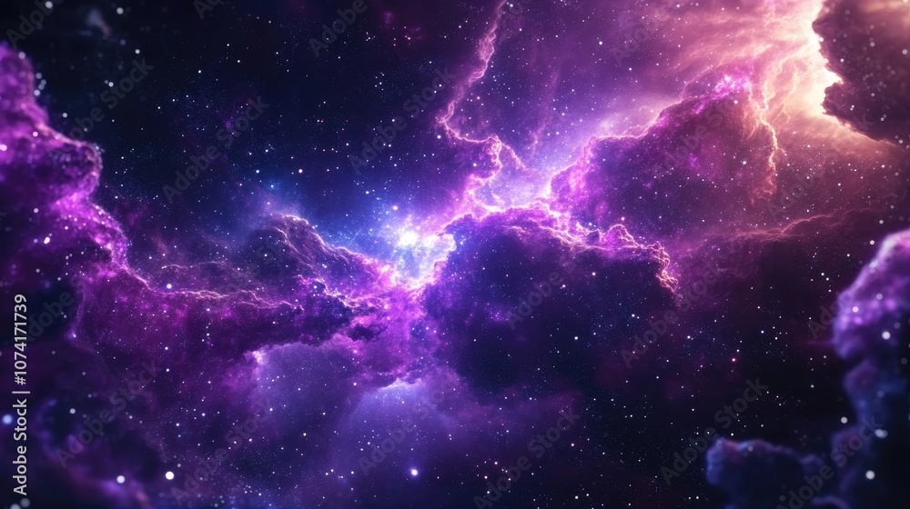 Poster 3D cartoon rendering featuring stars and a galaxy in open space