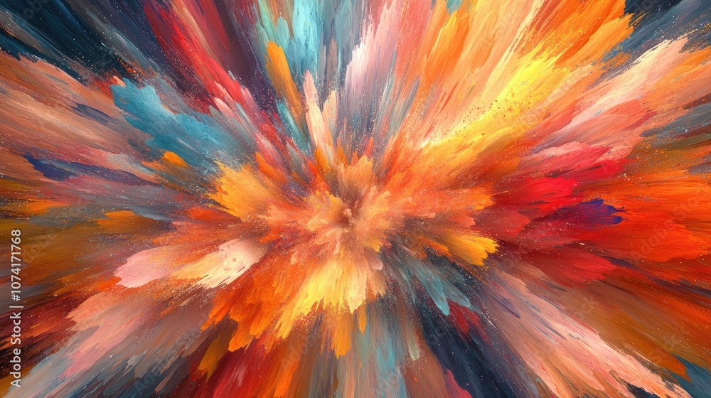 Aufkleber 3D cartoon rendering featuring a paint explosion series composed of vibrant fractal bursts and illuminated elements designed to serve as a backdrop for projects focused on creativity imagination s