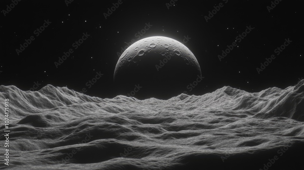Leinwandbilder view of a bulging moon surface and a black screen in a 3d cartoon rendering